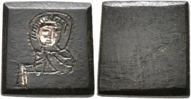 Late 4th to early 5th centuries. Weight of 3 Scripula or 3 Grammata (Orichalcum, 11x11 mm, 3.42 g), a uniface square coin or commercial weight with bi...