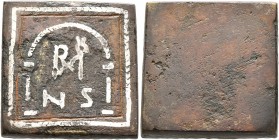 Abramios, circa 4th-6th centuries. Weight of 6 Nomismata (Orichalcum, 23x23 mm, 24.51 g), a square coin weight with plain edges. Monogram of Abramios ...