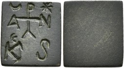 Circa 5th-7th centuries. Weight of 1 Tremissis (?) (Bronze, 12x11 mm, 1.00 g). In upper half, monogram of A, P, Λ and N with crescent above A and star...