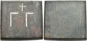 Circa 4th-6th centuries. Weight of 3 Ounkia (Bronze, 33x31 mm, 81.09 g), a uniface square commercial weight with plain edges. Γᴑ Γ with cross above, a...