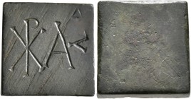 Circa 5th-7th centuries. Weight of 12 Grammata or 1/2 Ounkia (?) (Bronze, 14x14 mm, 10.60 g). Large Chi-Rho and monogram of AΛ; above, traces of anoth...