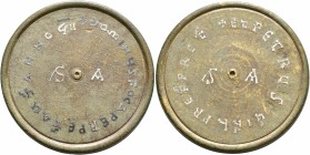 Phocas, 602-610. Weight of 1 Libra (Orichalcum, 60 mm, 328.00 g, 11 h), a circular discoid commercial weight with plain edges. Petrus, praefectus prae...