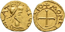 MEROVINGIANS. 'Cicate'. Circa 600-650. Tremissis (Gold, 13 mm, 1.32 g, 12 h), Medulfo, moneyer. CICATE - •VICO Pearl-diademed, draped and cuirassed bu...