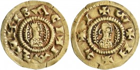 AXUM. Joel, circa 590s-after 610. Chrysos (Gold, 18 mm, 1.50 g, 1 h). ΒΑCΙΛΙ ΑξⲰMI Draped bust of Joel to right, wearing tiara; to left and right, ear...