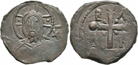 CRUSADERS. Edessa. Baldwin I (?), 1098-1100. Follis (Bronze, 25 mm, 7.75 g, 12 h). Nimbate and draped bust of Christ facing, raising his right hand in...