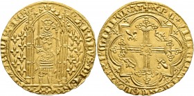 FRANCE, Royal. Charles V le Sage (the Wise), 1364-1380. Franc à pied (Gold, 28 mm, 3.79 g, 1 h), uncertain provincial mint, after 1368. +KAROLVS DI GR...