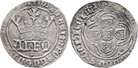 PORTUGAL, Kingdom. Afonso V o Africano (the African), 1438-1481. Real Grosso (Silver, 27 mm, 3.35 g, 1 h), Porto. +..:PORS:QUI:RЄGIMI Portuguese coat-...