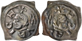 SWITZERLAND. Zürich. Fraumünsterabtei, 13th century. Vierzipfliger Pfennig (Silver, 20 mm, 0.40 g). ZVRICH+ Head of Saint Felix to left. Rev. Incuse o...