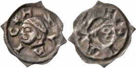 SWITZERLAND. Zürich. Fraumünsterabtei, 13th century. Vierzipfliger Pfennig (Silver, 18 mm, 0.35 g). ZVRIC✱H Head of Saint Felix to left. Rev. Incuse o...