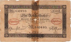 Altdeutsche Staaten und Länderbanken bis 1871 Sachsen
Königlich-Sächsisches Cassenbillett 1 Reichstaler 1.10.1818. Mit 2 roten Wertaufdrucken: "1 Thl...