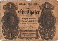 Altdeutsche Staaten und Länderbanken bis 1871 Sachsen
Königlich-Sächsisches Cassenbillett 1 Taler 6.9.1855. Lit. A. Nr 915413. Comm.: Frhr. v. Weisse...