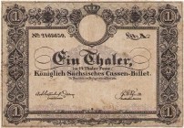 Altdeutsche Staaten und Länderbanken bis 1871 Sachsen
Königlich-Sächsisches Cassenbillett 1 Taler 16.4.1840. Pi./Ri. A 389, 391, 396 3 Stück. IV