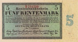 Deutsches Reich bis 1945
Ausgaben der Deutschen Rentenbank 1923-1937 5 Rentenmark 1.11.1923 Serie B Ro. 156 a I