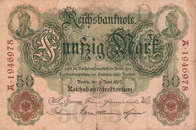 Deutsches Reich bis 1945
Reichsbanknoten und Reichskassenscheine 1874-1914 50 M...
