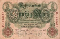 Deutsches Reich bis 1945
Reichsbanknoten und Reichskassenscheine 1874-1914 50 Mark 8.6.1907. Serie D / A Ro. 29 Fast IV