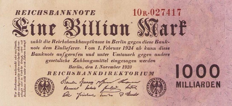 Deutsches Reich bis 1945
Geldscheine der Inflation 1919-1924 1 Billion Mark 1.1...