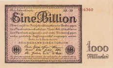 Deutsches Reich bis 1945
Geldscheine der Inflation 1919-1924 1 Billion Mark 5.11.1923. Serie AR Ro. 131 d I-II