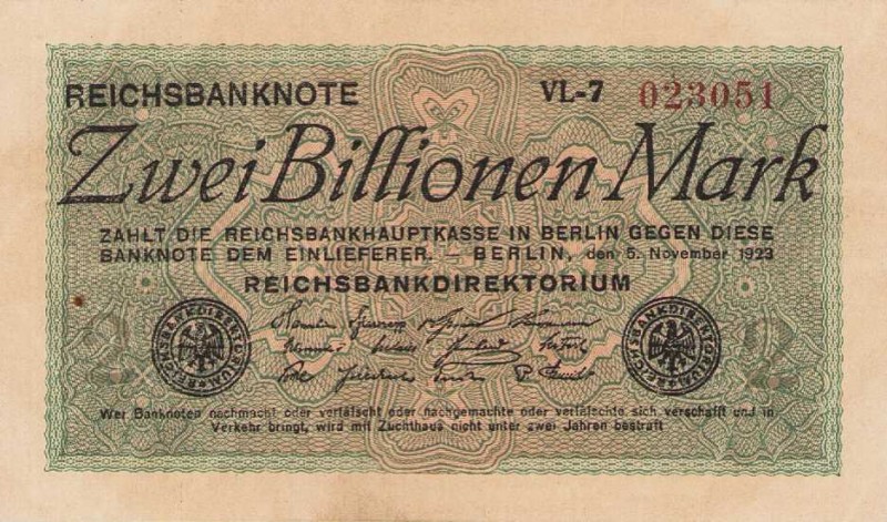 Deutsches Reich bis 1945
Geldscheine der Inflation 1919-1924 2 Billionen Mark 5...