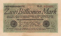Deutsches Reich bis 1945
Geldscheine der Inflation 1919-1924 2 Billionen Mark 5.11.1923. Serie VL Ro. 132 a I-