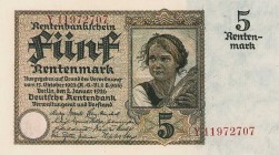 Deutsches Reich bis 1945
Deutsche Rentenbank 1923-1937 5 Rentenmark 2.1.1926. Serie Y Ro. 164 b I-