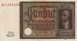 Deutsches Reich bis 1945
Deutsche Rentenbank 1923-1937 50 Rentenmark 6.7.1934. Serie A und 5 Rentenmark 2.1.1926, Serie V Ro. 165, 164 a 2 Stück. II-...