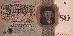 Deutsches Reich bis 1945
Deutsche Reichsbank 1924-1945 50 Reichsmark 11.10.1924. Serie C / G Ro. 170 a II