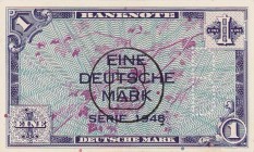 Bundesrepublik Deutschland
Bank deutscher Länder 1948-1949 1 DM 1948. Mit B-Perforation und B-Stempel Ro. 233 c II-