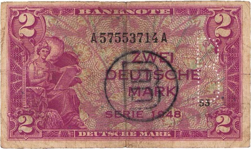 Bundesrepublik Deutschland
Bank deutscher Länder 1948-1949 2 DM 1948. Mit B-Ste...