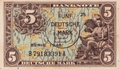 Bundesrepublik Deutschland
Bank deutscher Länder 1948-1949 5 DM 1948. Mit B-Stempel, Serie B / A Ro. 237 a III
