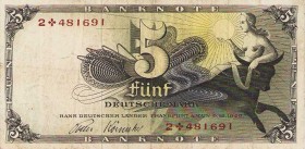 Bundesrepublik Deutschland
Bank deutscher Länder 1948-1949 5 DM 9.12.1948. Ro. 252 a, b, d, c, 253 b 5 Stück. II-IV