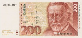 Bundesrepublik Deutschland
Deutsche Bundesbank 1960-1999 200 DM 2.1.1989. Serie AA / N Ro. 295 a I
