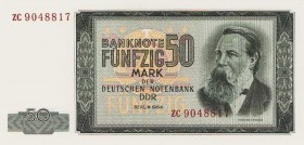 Deutsche Demokratische Republik
Ausgaben der Deutschen Notenbank und Staatsbank 1948-1990 5, 10, 20, 50 und 100 Mark 1964. Dazu 50 MDN Austauschnote ...