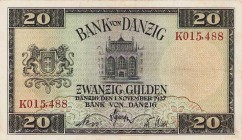 Selbständige oder besetzte deutsche Gebiete
Bank von Danzig 1924-1938 20 Gulden 1.11.1937. Ro. 844 a II-