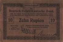 Geldscheine der deutschen Kolonien
Deutsch-Ostafrika, Deutsch-Ostafrikanische Bank, Kriegsausgaben 1915/16 - Interims-Banknoten 10 Rupien 1.10.1915. ...