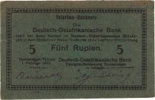 Geldscheine der deutschen Kolonien
Deutsch-Ostafrika, Deutsch-Ostafrikanische Bank, Kriegsausgaben 1915/16 - Interims-Banknoten 5 Rupien 1.2.1916. Da...