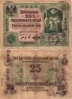 Noten deutscher Auslandsbanken Deutsch-Asiatische Bank 1907-1914
Filiale Peking 1907-1914 25 Dollar 1.3.1907. Mit 7 roten und 2 schwarzen Kontrollste...