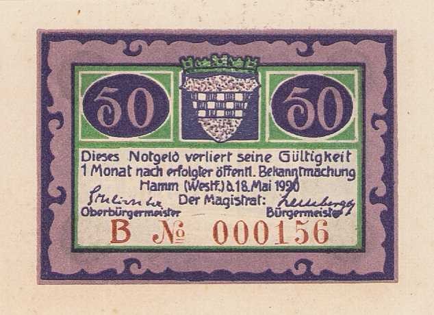 Städte und Gemeinden
Hamm (NRW) 8x 50 Pfennig 18.5.1920 Serie B und 8x Serie C ...