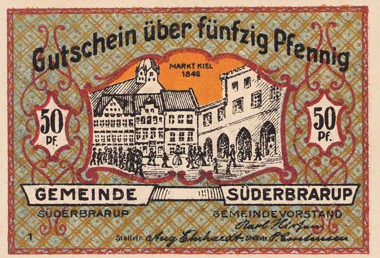 Städte und Gemeinden
Süderbrarup (S-H) 8x 50 Pfennig o.D. (1921), mit KN - Geme...