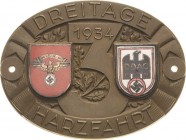 Auto- und Motorradmedaillen und -plaketten
Harz Einseitige Bronzeplakette 1934 (Wiedmann, Frankfurt/Main) Drei Tage Harzfahrt. "3" vor Eichenzweig, l...
