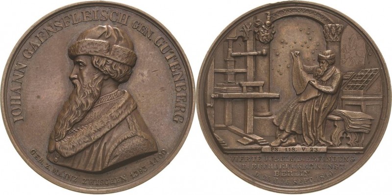 Buchdruck
 Bronzemedaille 1840 (Loos/König) 400 Jahre Erfindung des Buchdrucks ...