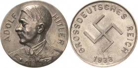 Drittes Reich
 Silbermedaille 1933 (unsigniert) Machtübernahme - Grossdeutsches Reich. Brustbild Adolf Hitlers nach links / Hoheitszeichen. 34,1 mm, ...