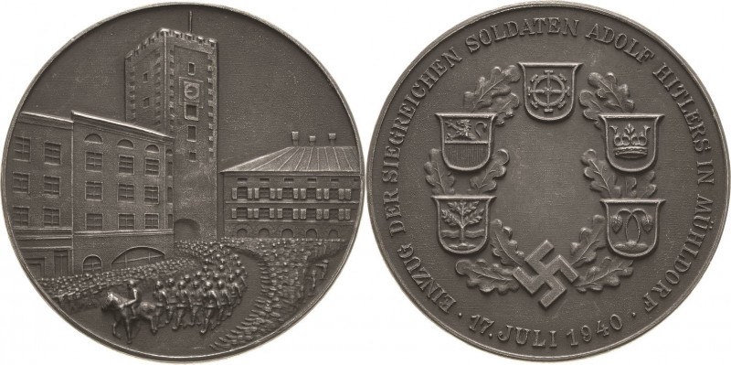 Drittes Reich
 Zinkmedaille 1940 (unsigniert) Einzug der deutschen Soldaten in ...