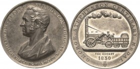 Eisenbahnen
 Zinnmedaille 1830 (T.P. Chapman) Auf das Jahrhundert des Eisenbahningenieurs George Stephenson. Brustbild nach links / Dampflokomotive "...