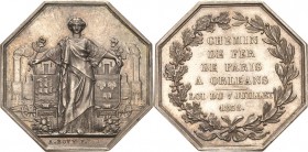 Eisenbahnen
 Achteckige Silbermedaille 1838 (Bovy) Eisenbahnverbindung Paris-Orléans. Industria lehnt an den Wappen der beiden Städte, dahinter zwei ...
