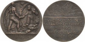 Eisenbahnen
 Bronzegussmedaille 1905 (Tautenhayn) Auf den Durchschlag des Karawankentunnels (Krain). Feier des Durchstichs in Rosenbachthal-Birnbaum ...