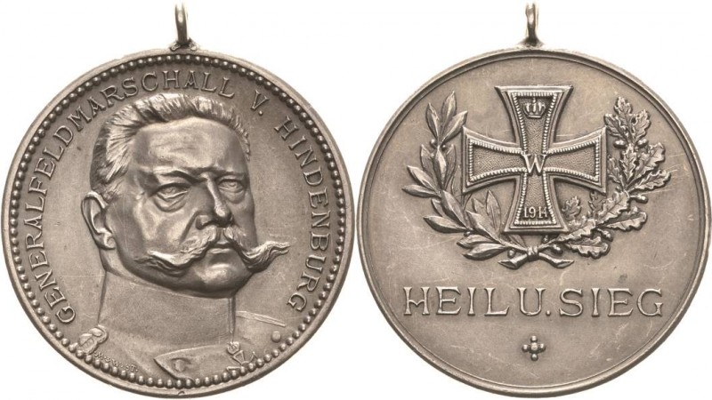 Erster Weltkrieg
 Silbermedaille 1914 (Mayer & Wilhelm) "Heil und Sieg". Brustb...