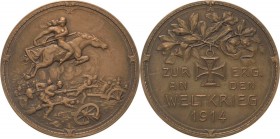 Erster Weltkrieg
 Bronzemedaille 1914 (B.H. Mayer) Zur Erinnerung an den Weltkrieg. Gefechtsszene, darüber Kriegsfurie mit Sense nach rechts reitend ...