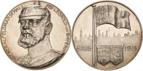 Erster Weltkrieg
 Silbermedaille 1915 (Hummel) Auf die Einnahme von Warschau. Brustbild des bayerischen Prinzen Leopold halblinks / Vor Stadtansicht ...