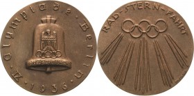 Olympische Spiele und Kongresse
Berlin 1936 - XI. Olympische Sommerspiele Bronzegussmedaille 1936 (O. Placzek) Auf die Rad-Stern-Fahrt. Olympiaglocke...