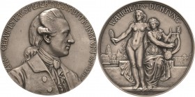 Personenmedaillen
Goethe, Johann Wolfgang 1749-1832 Silbermedaille 1899 (Hugo Kaufmann) Auf den 150. Geburtstag des Dichters. Brustbild nach rechts /...